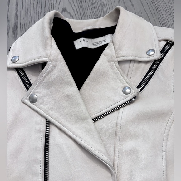 IRO Cream Lamb Leather Biker Jacket Size 4 (FR 36) - Picture 8 of 16